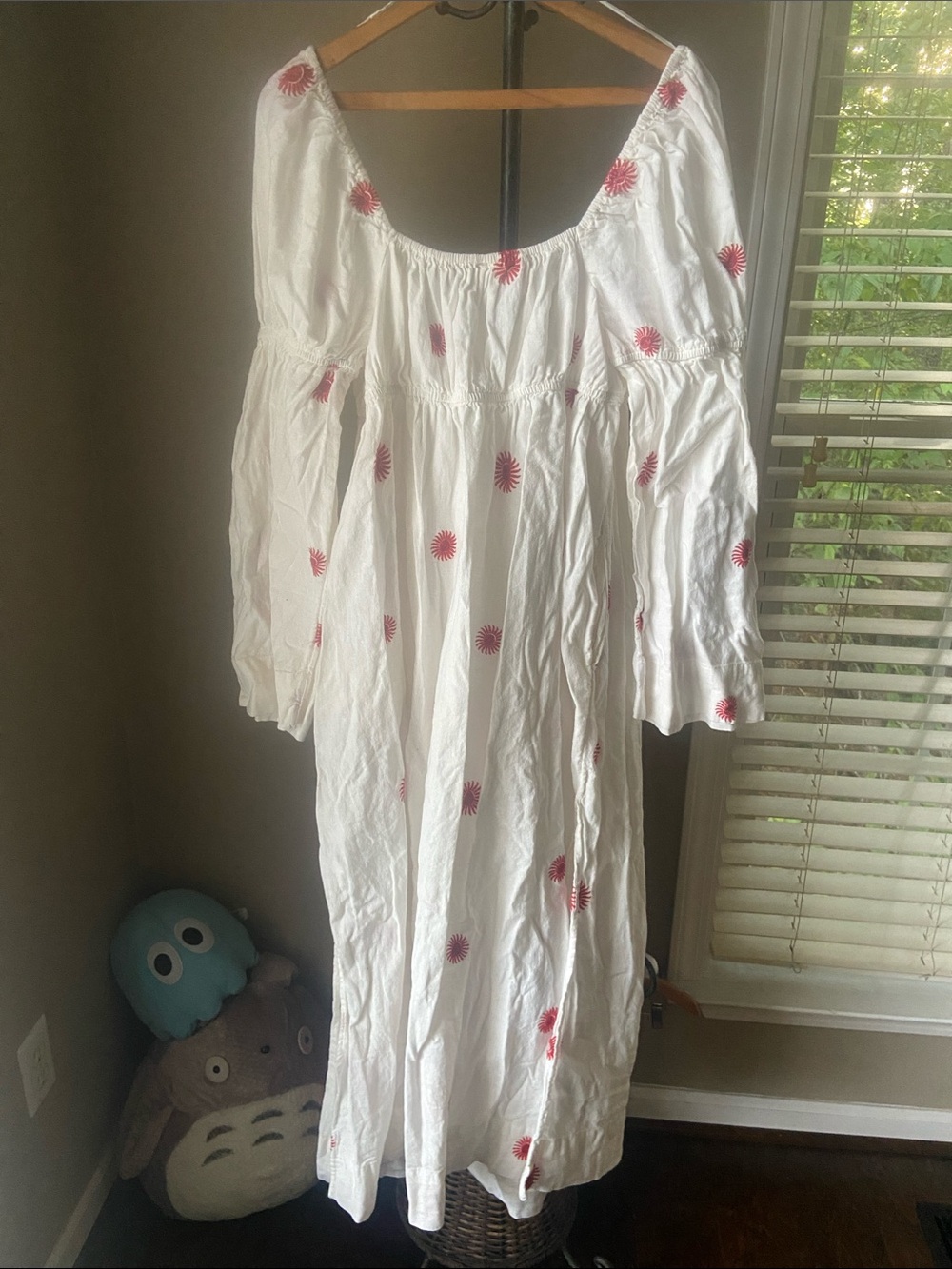 NWOT Free People Emory Embroidered Midi Dress Ivory Combo Sz L Long Sleeve - Picture 6 of 9